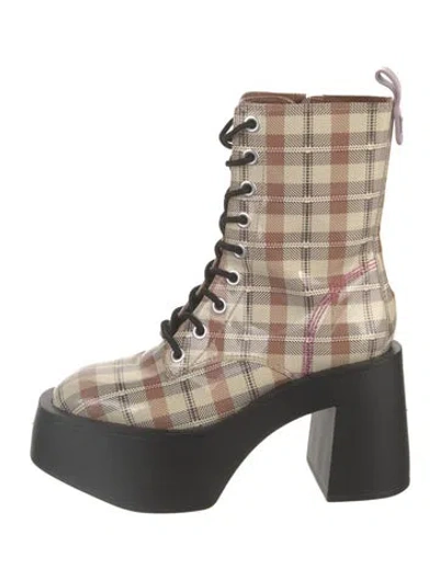 Pre-owned Larroude Patent Leather Printed Combat Boots In Neutral