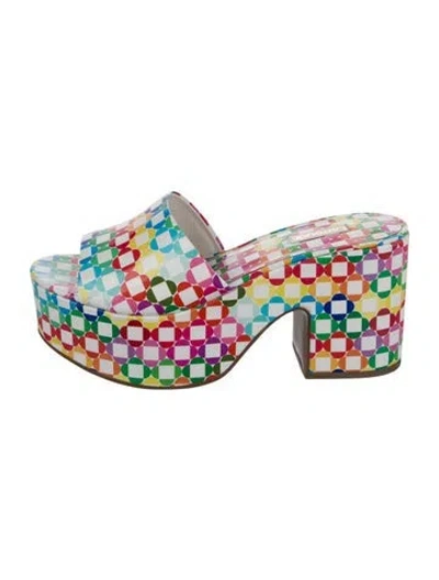 Pre-owned Larroude Patent Leather Printed Slides In White