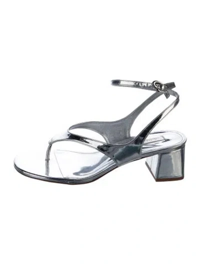 Pre-owned Larroude Patent Leather Sandals In Silver