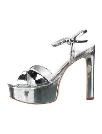 Pre-owned Larroude Patent Leather Sandals In Silver