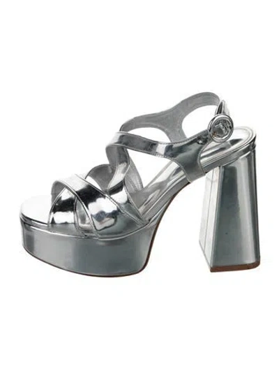 Pre-owned Larroude Patent Leather Sandals In Silver