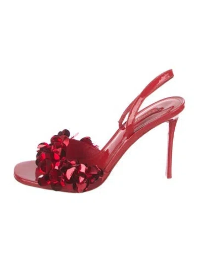 Pre-owned Larroude Patent Leather Sequin Embellishments Slingback Sandals In Red