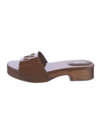 Pre-owned Larroude Patent Leather Slides In Brown