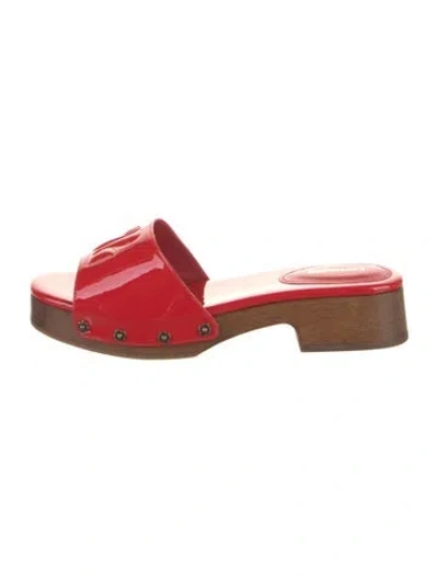 Pre-owned Larroude Patent Leather Slides In Red
