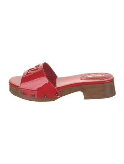 Pre-owned Larroude Patent Leather Slides In Red