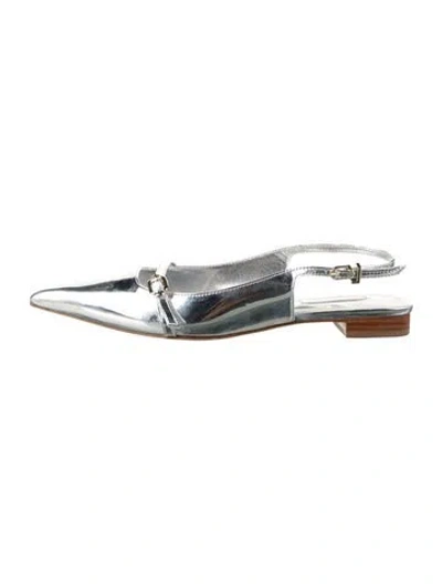 Pre-owned Larroude Patent Leather Slingback Flats In Metallic/silver
