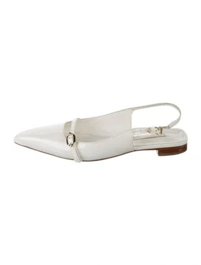 Pre-owned Larroude Patent Leather Slingback Flats In White