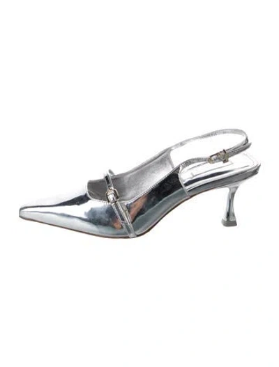 Pre-owned Larroude Patent Leather Slingback Pumps In Black/silver