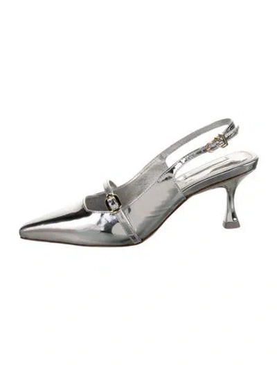 Pre-owned Larroude Patent Leather Slingback Pumps In Metallic/silver