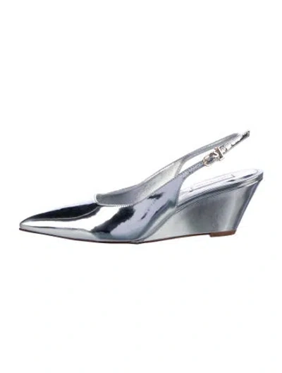 Pre-owned Larroude Patent Leather Slingback Pumps In Metallic/silver