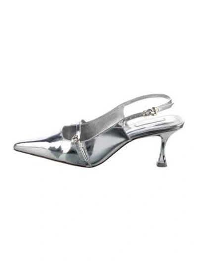 Pre-owned Larroude Patent Leather Slingback Pumps In Metallic/silver