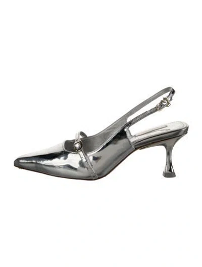 Pre-owned Larroude Patent Leather Slingback Pumps In Metallic/silver