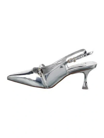 Pre-owned Larroude Patent Leather Slingback Pumps In Metallic/silver