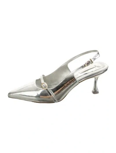Pre-owned Larroude Patent Leather Slingback Pumps In Metallic/silver