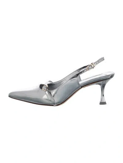 Pre-owned Larroude Patent Leather Slingback Pumps In Metallic/silver