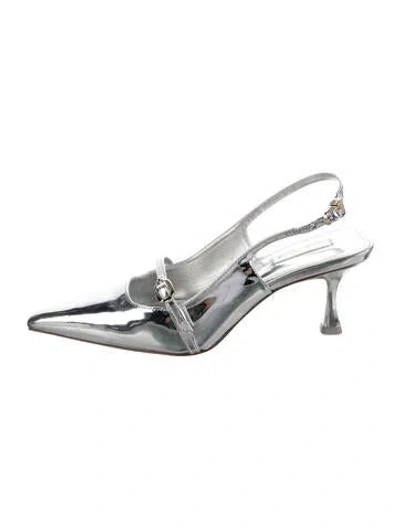 Pre-owned Larroude Patent Leather Slingback Pumps In Metallic/silver