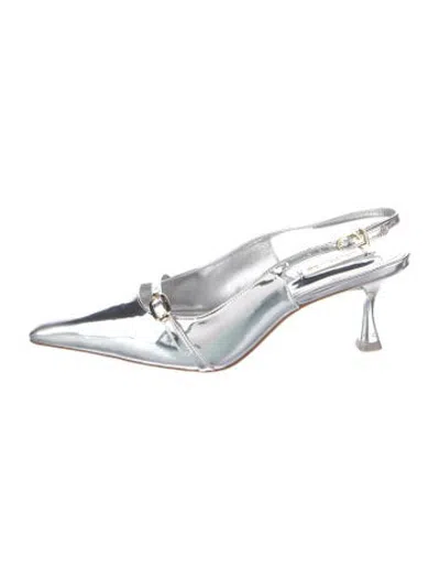 Pre-owned Larroude Patent Leather Slingback Pumps In Metallic/silver