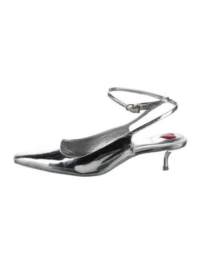 Pre-owned Larroude Patent Leather Slingback Pumps In Silver