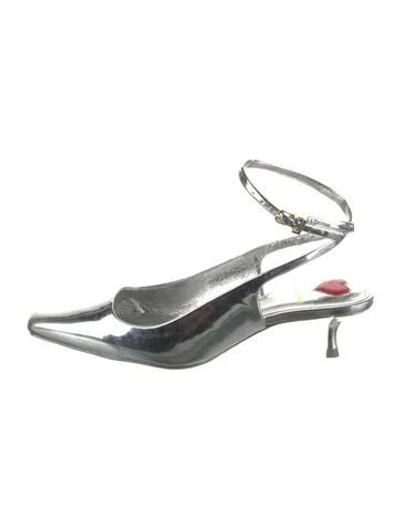 Pre-owned Larroude Patent Leather Slingback Pumps In Silver