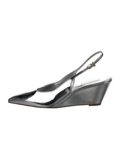 Pre-owned Larroude Patent Leather Slingback Pumps In Silver