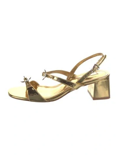 Pre-owned Larroude Patent Leather Slingback Sandals In Gold
