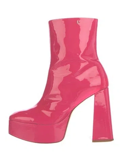 Pre-owned Larroude Patent Leather Sock Boots In Pink