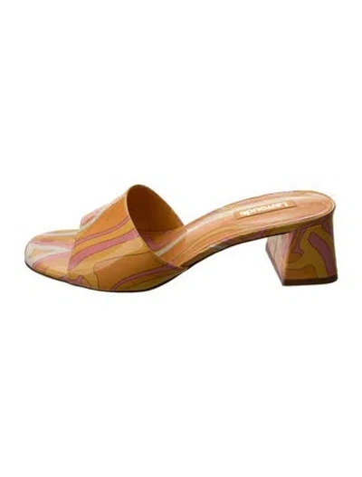 Pre-owned Larroude Patent Leather Tie-dye Print Slides In Orange