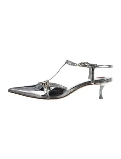 Pre-owned Larroude Patent Leather T-strap Pumps In Metallic/silver