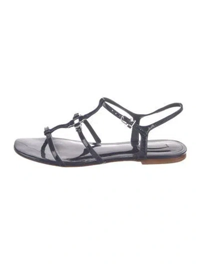 Pre-owned Larroude Patent Leather T-strap Sandals In Blue