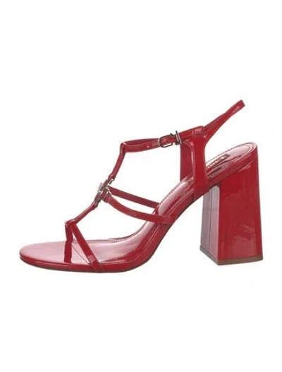 Pre-owned Larroude Patent Leather T-strap Sandals In Red
