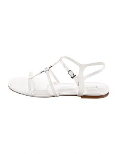 Pre-owned Larroude Patent Leather T-strap Sandals In White