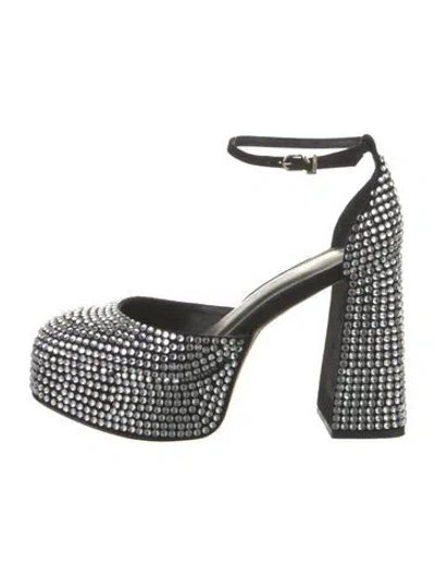 Pre-owned Larroude Patterned Crystal Embellishments Pumps In Black