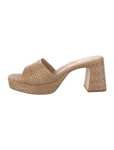 Pre-owned Larroude Patterned Leather Trim Embellishment Slides In Neutrals