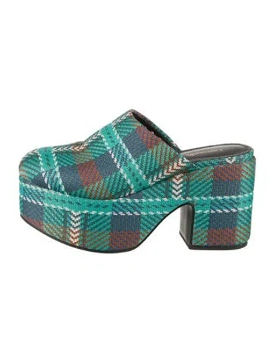 Pre-owned Larroude Plaid Print Mules In Green