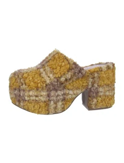 Pre-owned Larroude Plaid Print Mules In Yellow