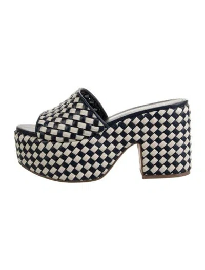 Pre-owned Larroude Plaid Print Slides In Blue