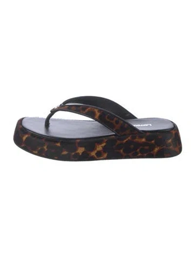 Pre-owned Larroude Ponyhair Animal Print Flip Flops In Black