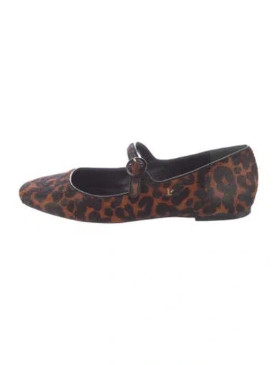 Pre-owned Larroude Ponyhair Animal Print Mary Jane Flats In Brown