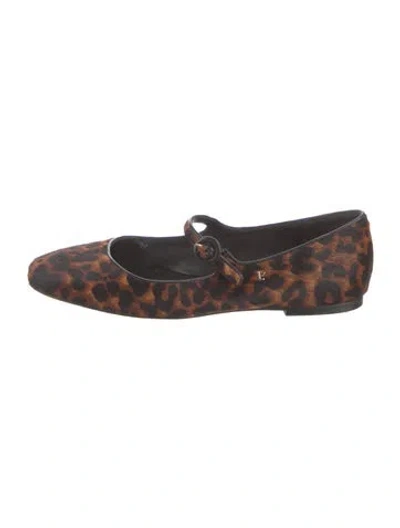 Pre-owned Larroude Ponyhair Animal Print Mary Jane Flats In Neutral