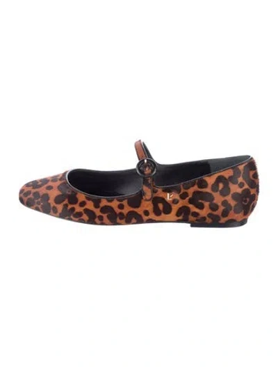 Pre-owned Larroude Ponyhair Animal Print Mary Jane Flats In Neutrals
