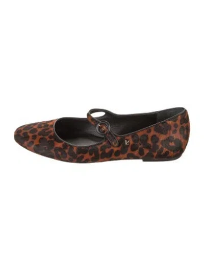 Pre-owned Larroude Ponyhair Animal Print Mary Jane Flats In Orange