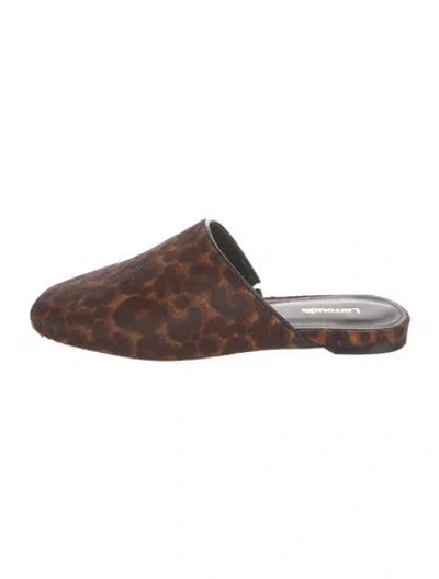 Pre-owned Larroude Ponyhair Animal Print Mules In Brown