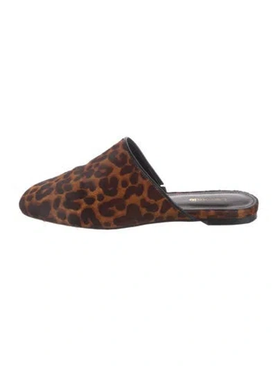 Pre-owned Larroude Ponyhair Animal Print Mules In Brown