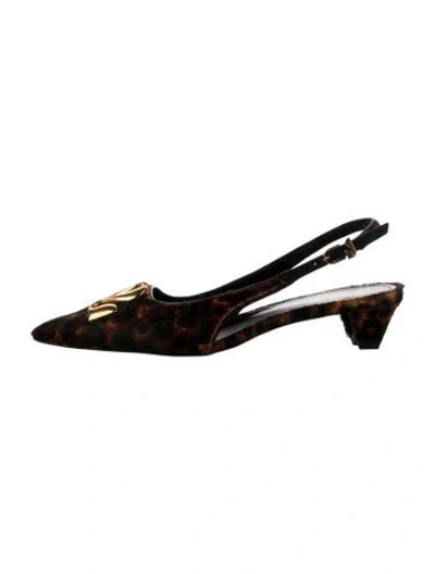 Pre-owned Larroude Ponyhair Animal Print Slingback Pumps In Brown