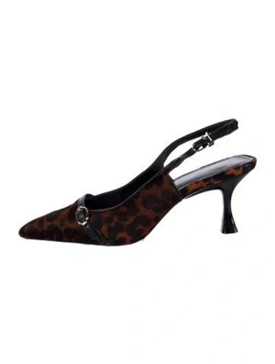 Pre-owned Larroude Ponyhair Animal Print Slingback Pumps In Brown