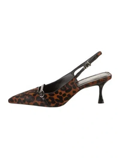 Pre-owned Larroude Ponyhair Animal Print Slingback Pumps In Brown
