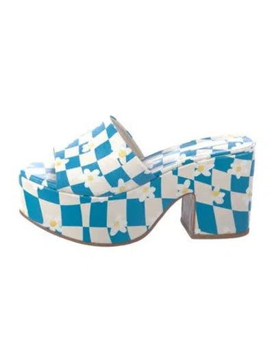 Pre-owned Larroude Printed Slides In Blue