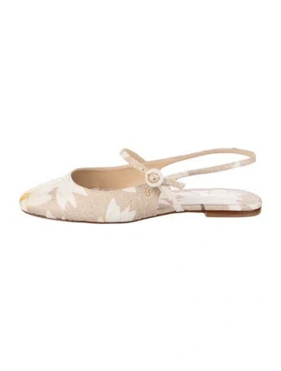 Pre-owned Larroude Printed Slingback Flats In Gold