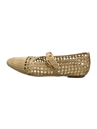 Pre-owned Larroude Raffia Ballet Flats In Gold/metallic