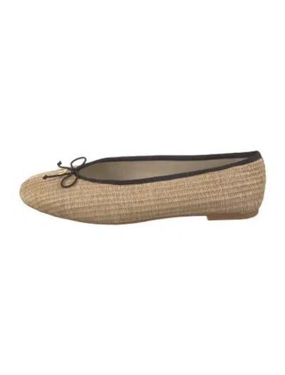 Pre-owned Larroude Raffia Bow Accents Ballet Flats In Neutrals